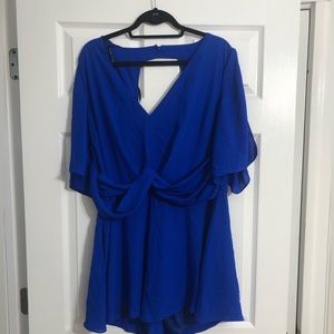 Royal Blue Chiffon Front Twist Romper | City Chic S /16